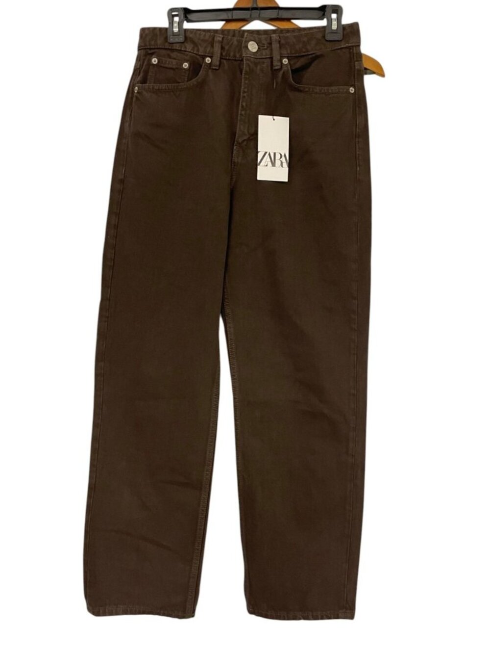 Zara Women Jeans EU 38 US 6 Brown Denim High Waisted Straight Leg Streetwear NWT